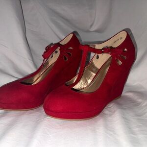 Dream Pairs Red T-Strap Wedge Heels Size 10 Retro Mary Jane Platform Shoes